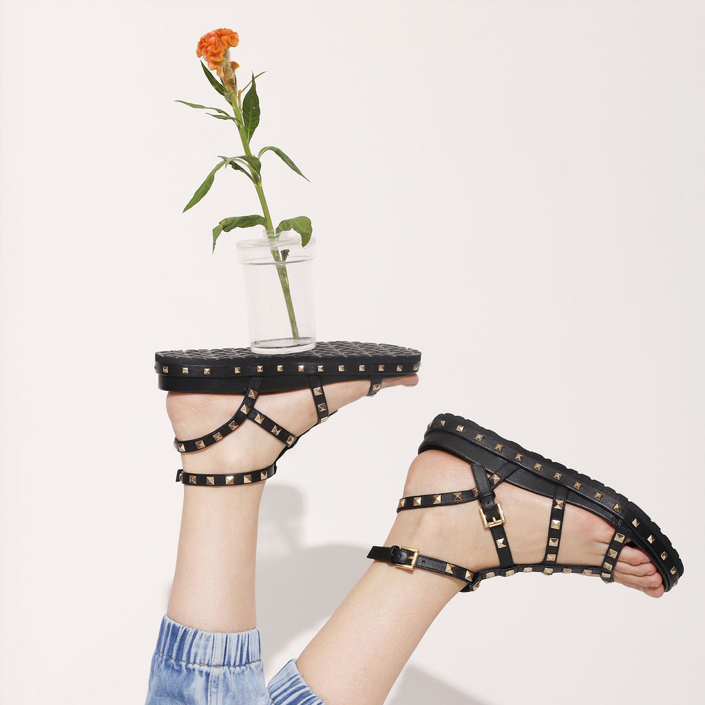 Alicia Studded Strappy Sandals - Black