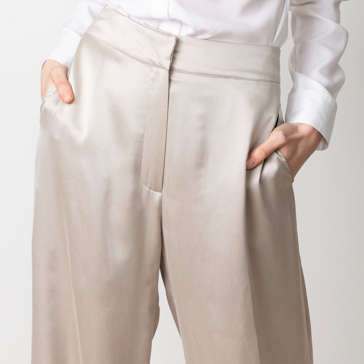 Freedom trousers silk charmeuse long greige