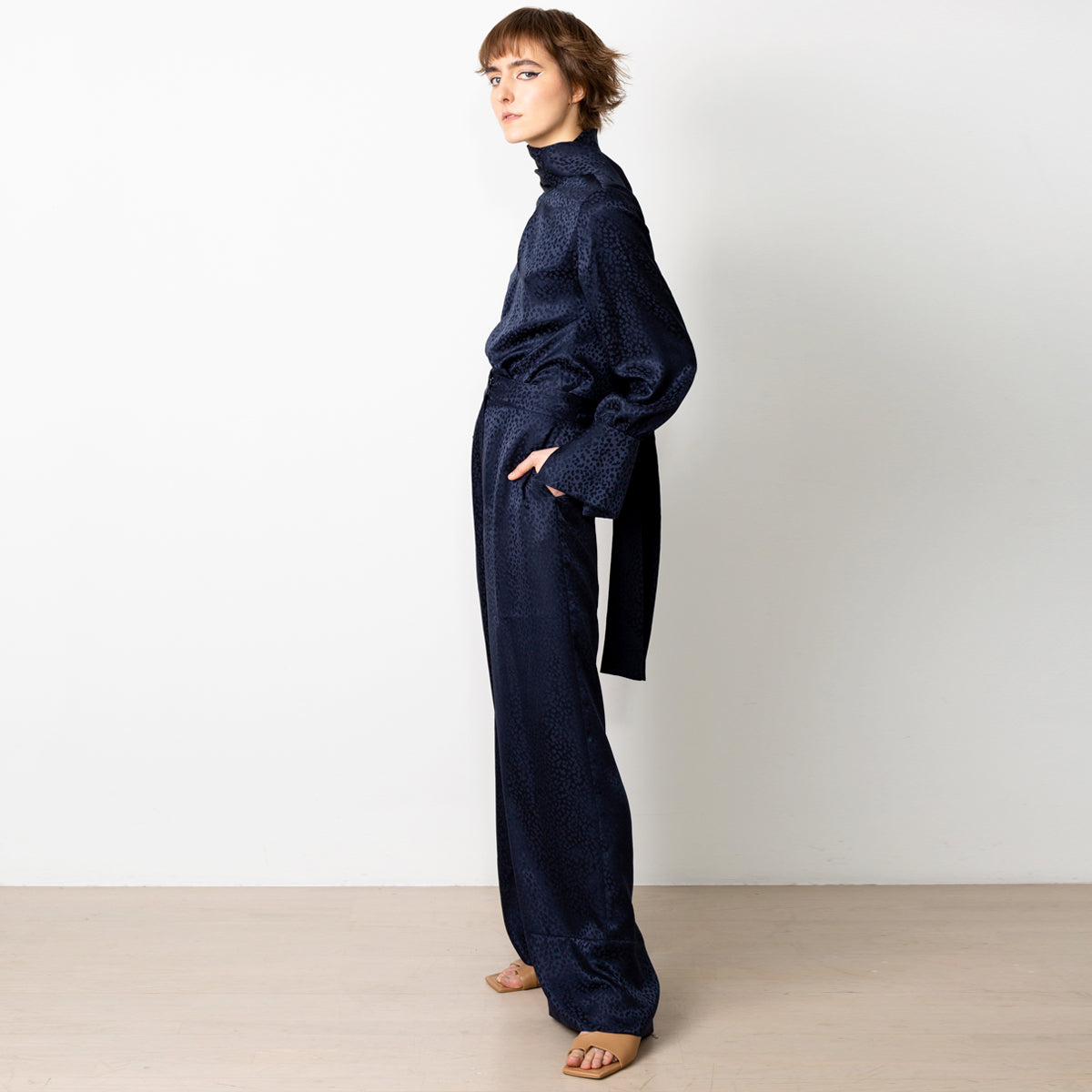 Freedom trousers Silk jaquard long navy