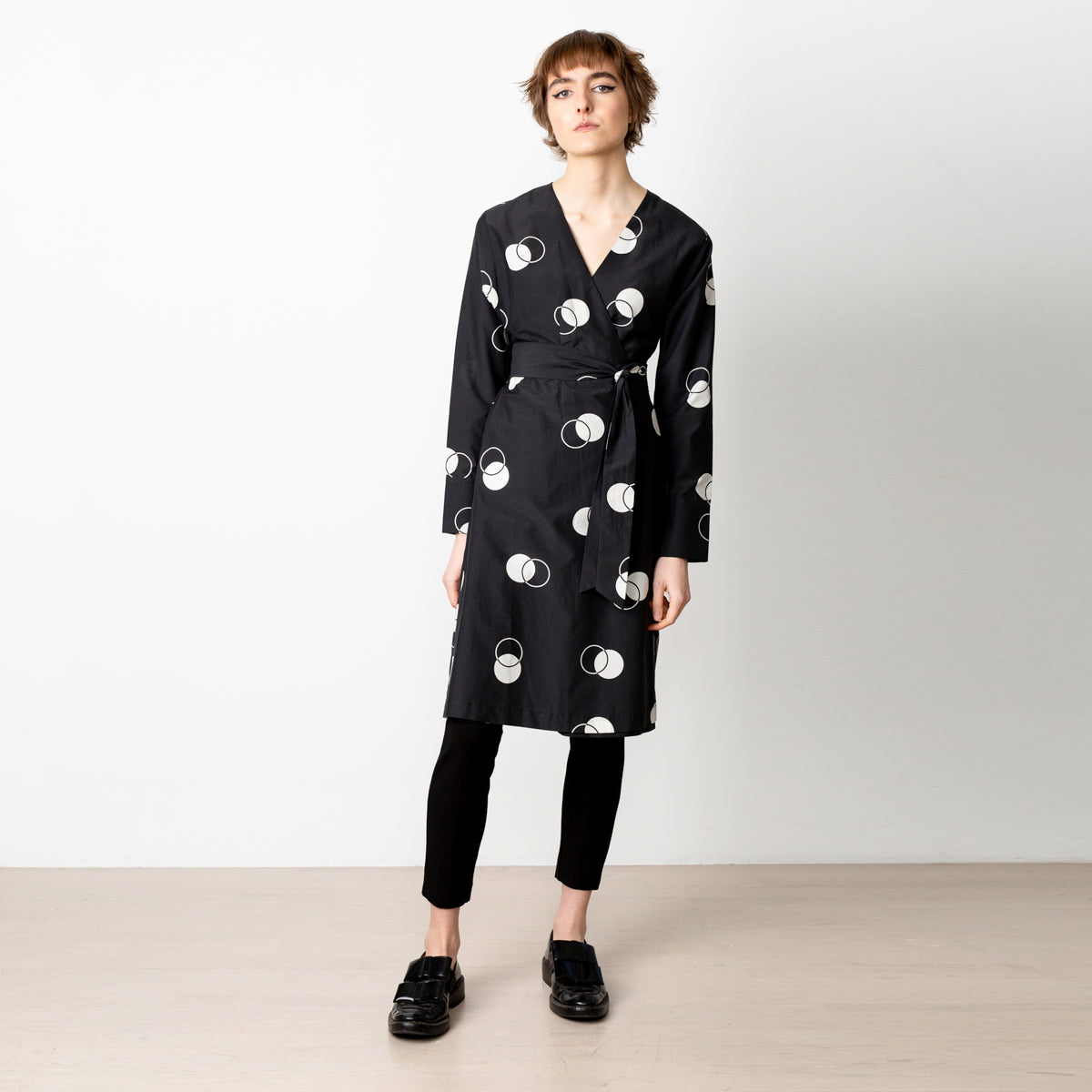 Wrap dress middle silk/cotton dots