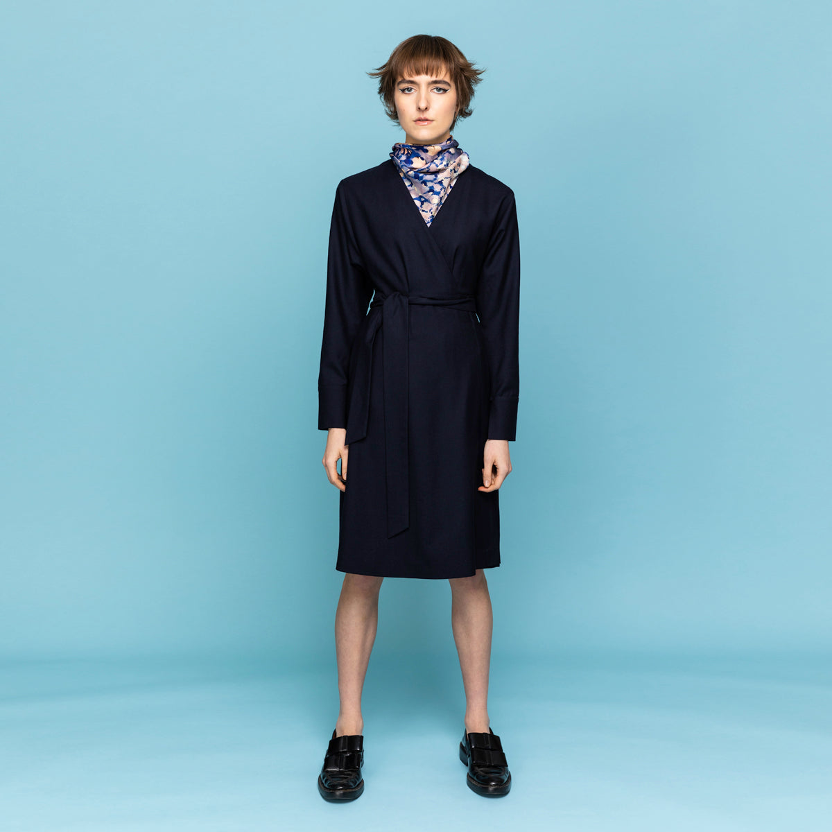 Wrap dress middle wool navy