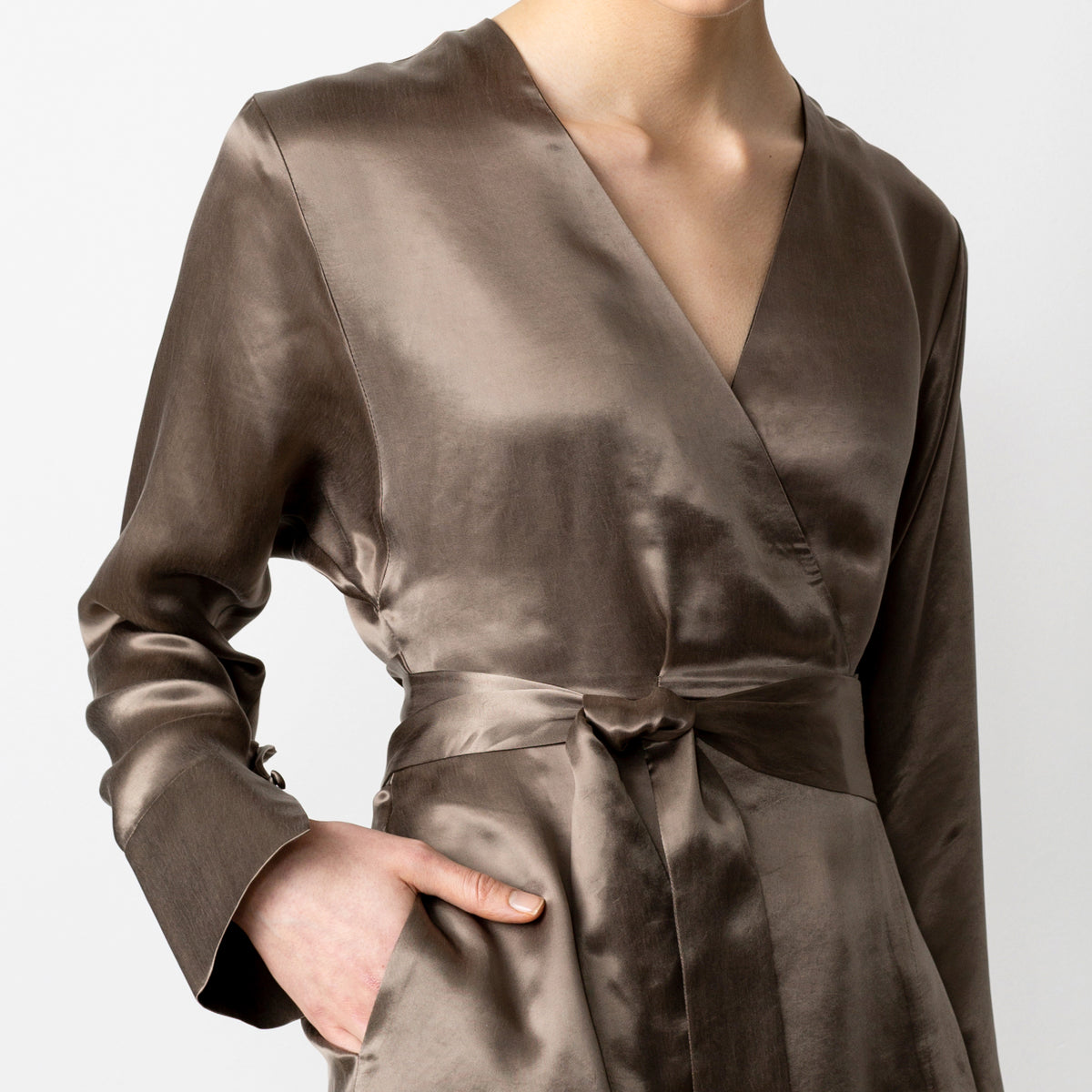 Wrap dress cupro middle taupe