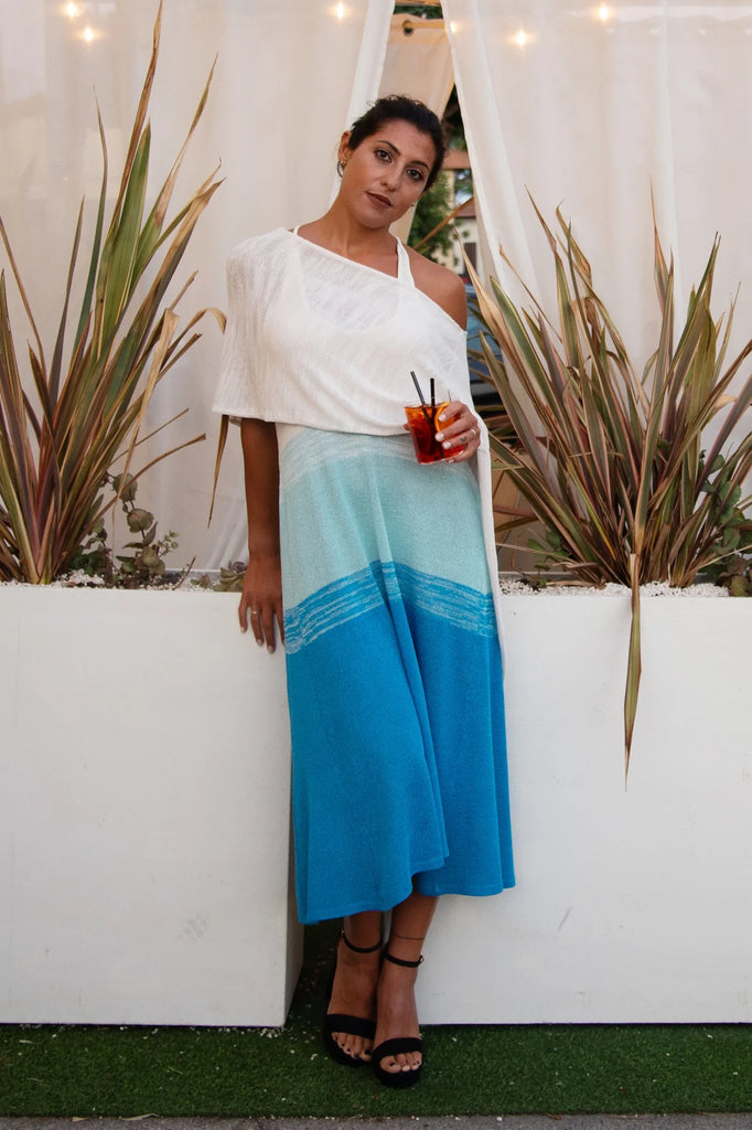 Midi Dress - Turquoise, Heavenly Blue and White
