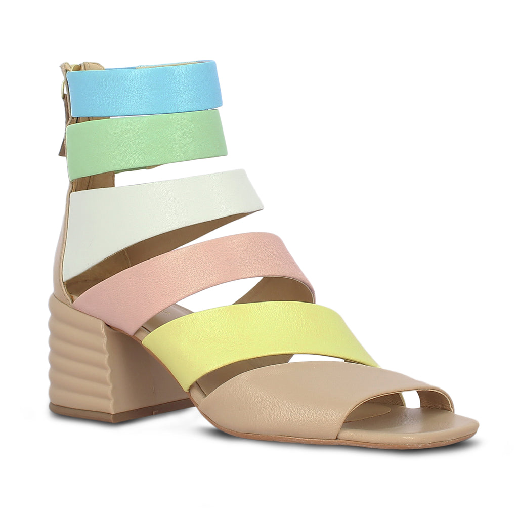 Saint Elena Multi Leather Handcrafted Strappy Block Heels