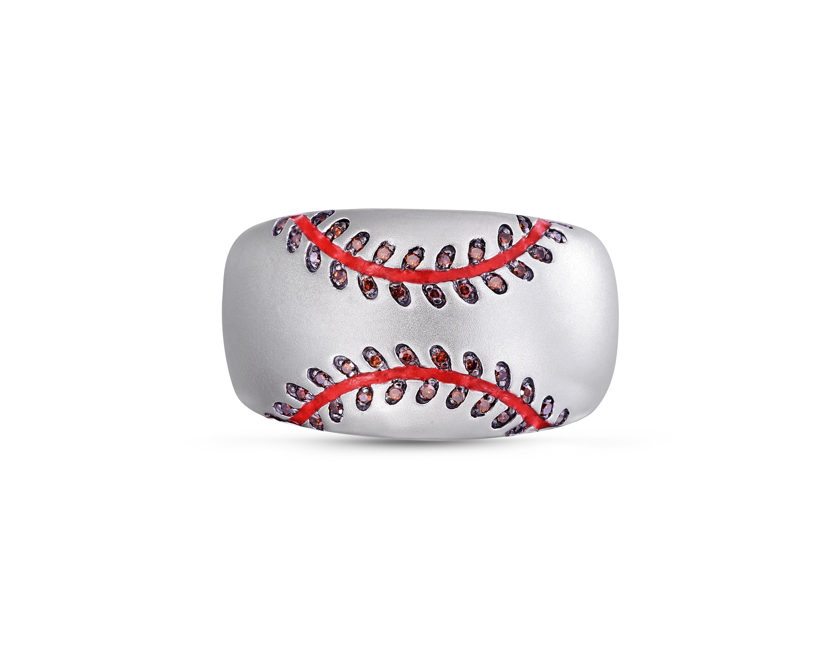 Home Run Baseball Sterling Silver Red Diamond & Enamel Band Ring