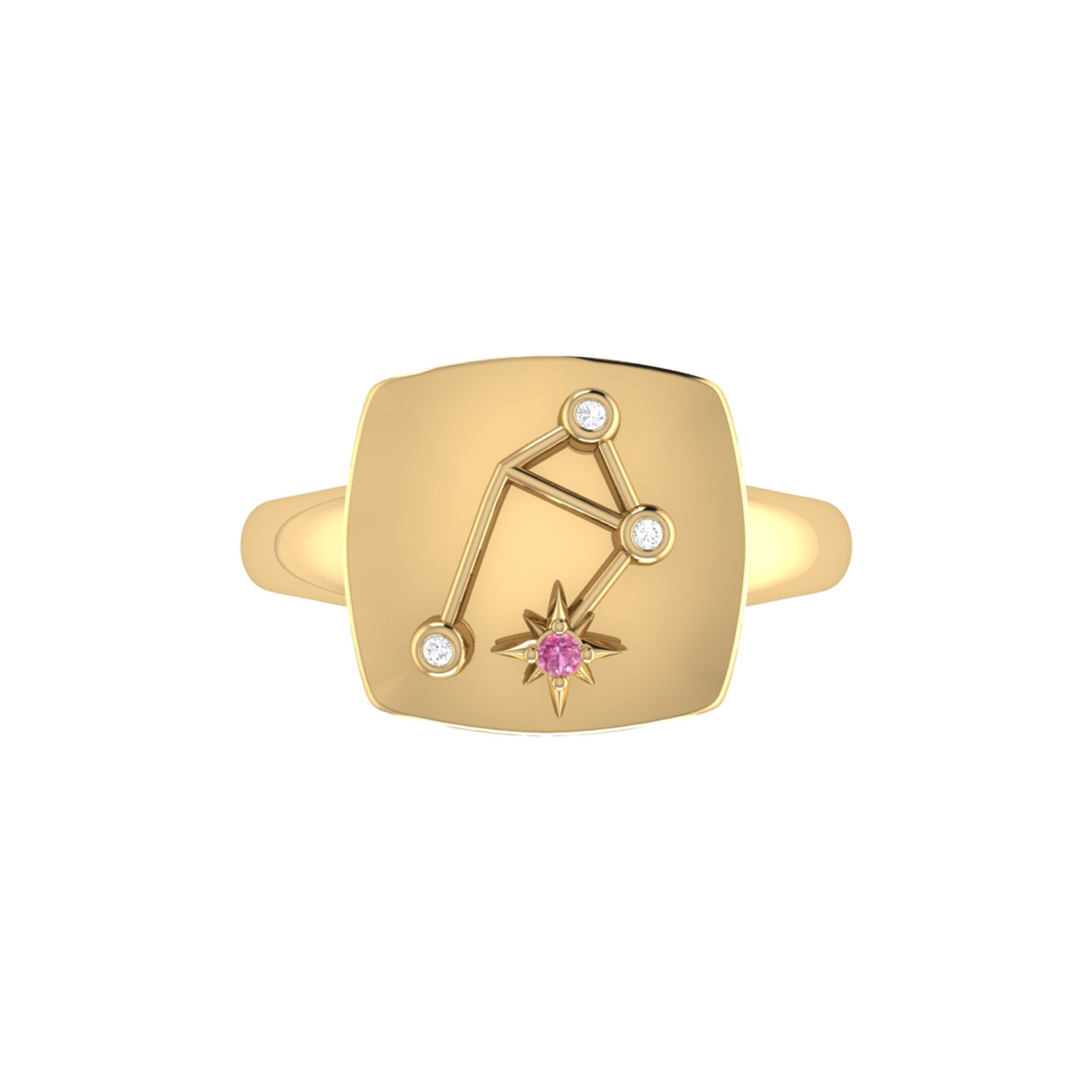 Libra Scales Pink Tourmaline & Diamond Constellation Signet Ring in 14K Yellow Gold Vermeil on Sterling Silver