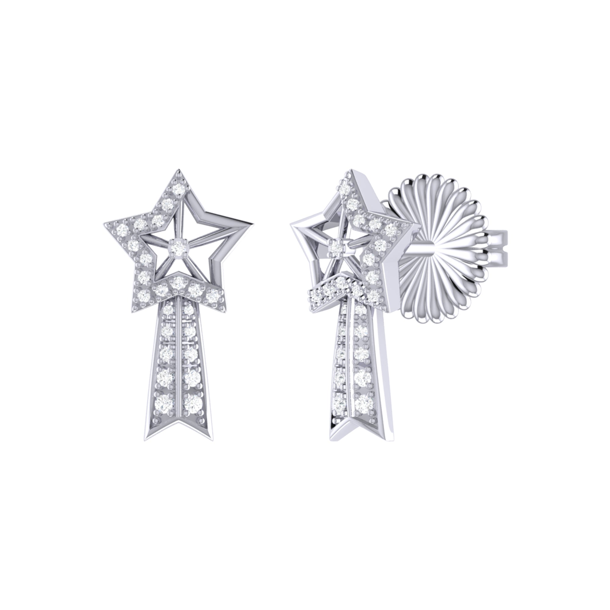 Shooting Star Diamond Comet Earrings in Sterling Silver