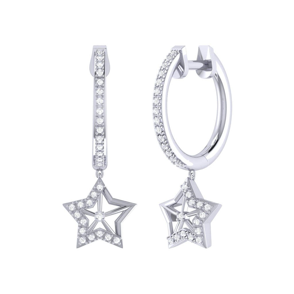 Lucky Star Diamond Hoop Earrings in Sterling Silver
