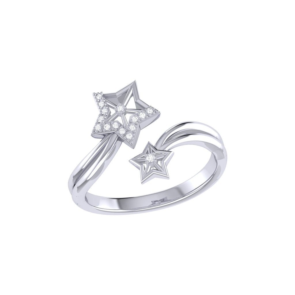 Gleaming Star Duo Diamond Ring in 14K White Gold
