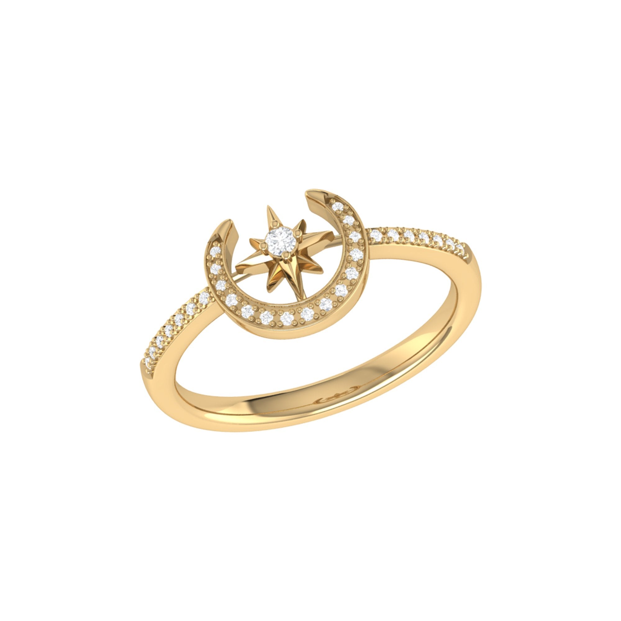 Crescent North Star Diamond Ring in 14K Yellow Gold