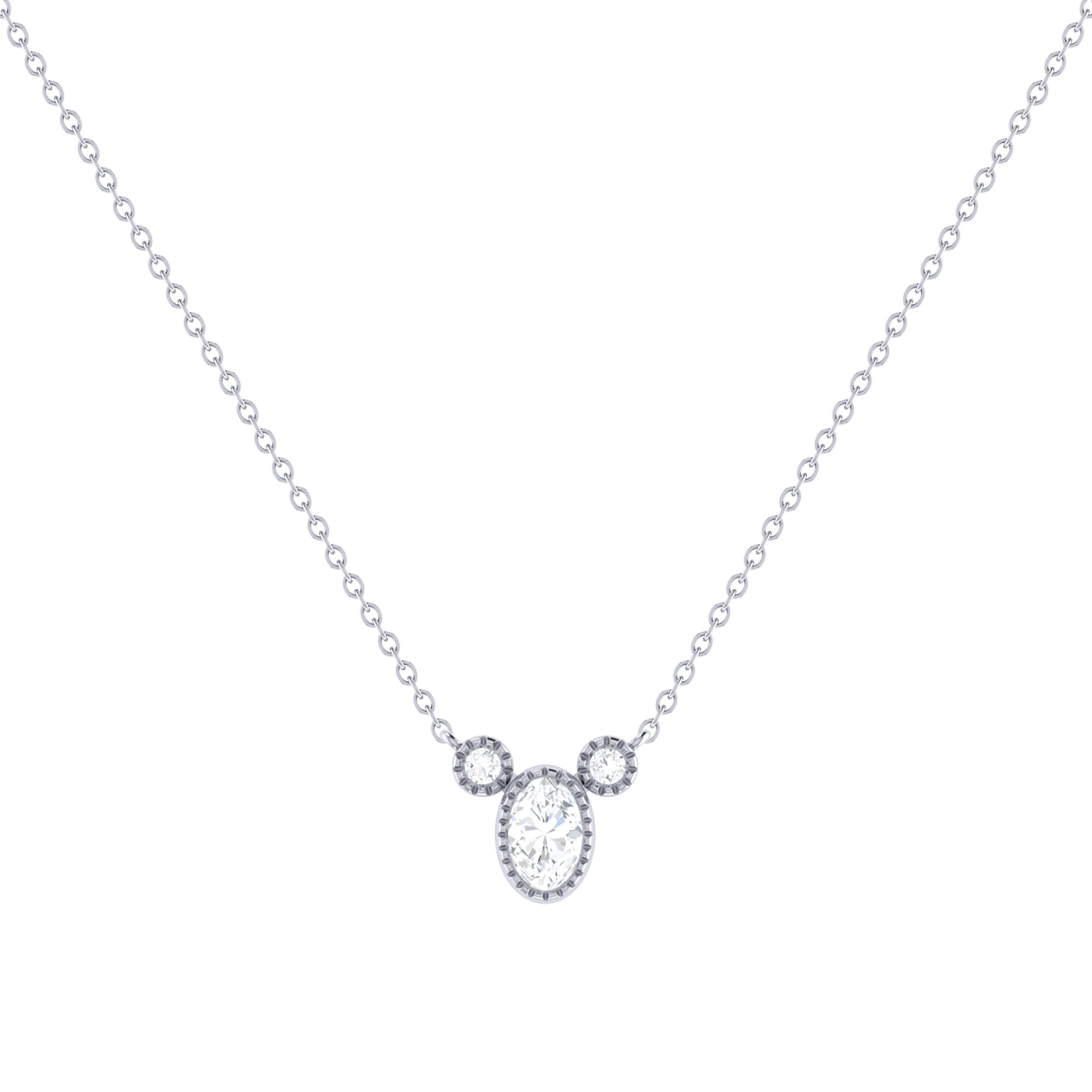 Oval Cut Diamond Birthstone Necklace In 14K White Gold