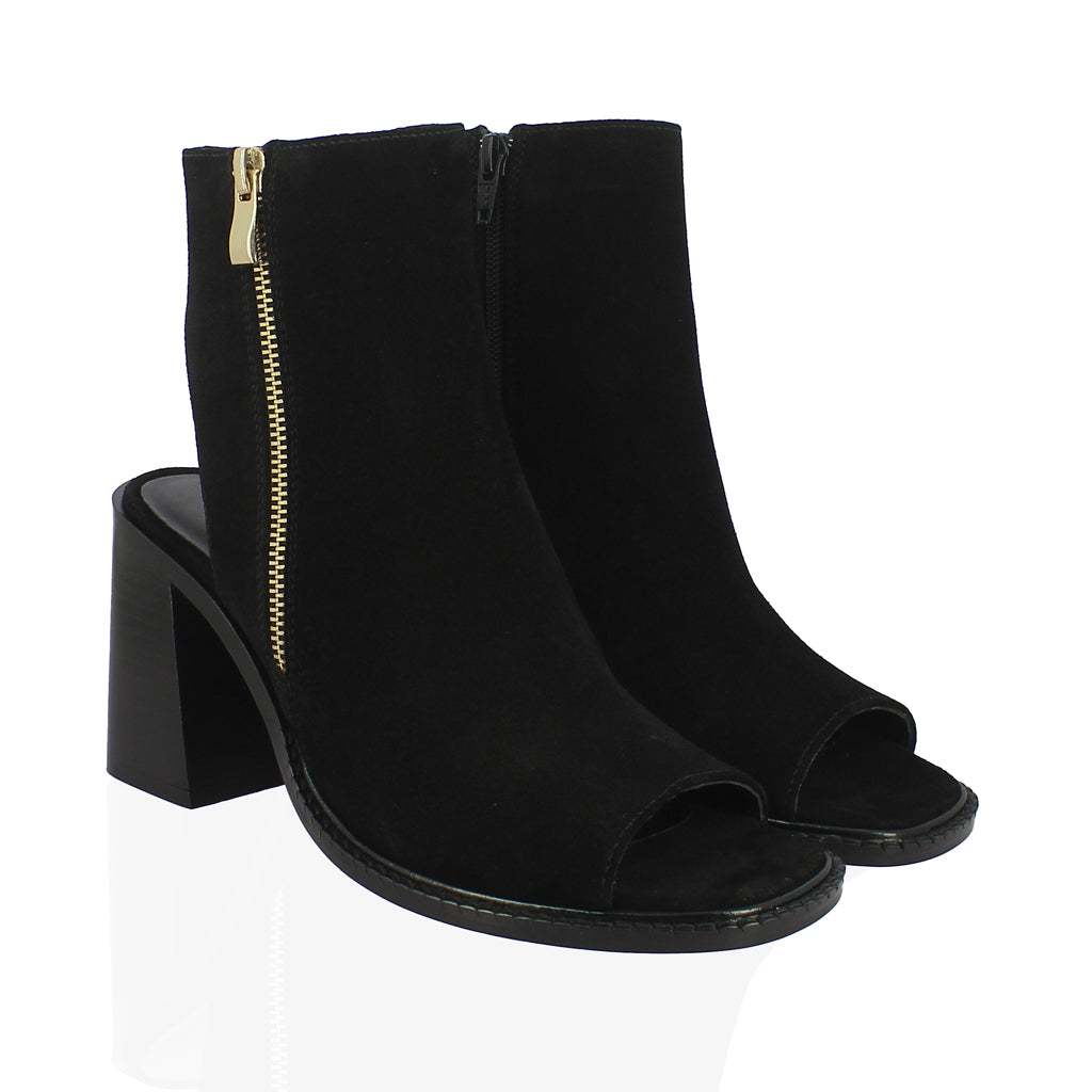 Saint Trudy Black Suede Leather High Ankle Block Heels