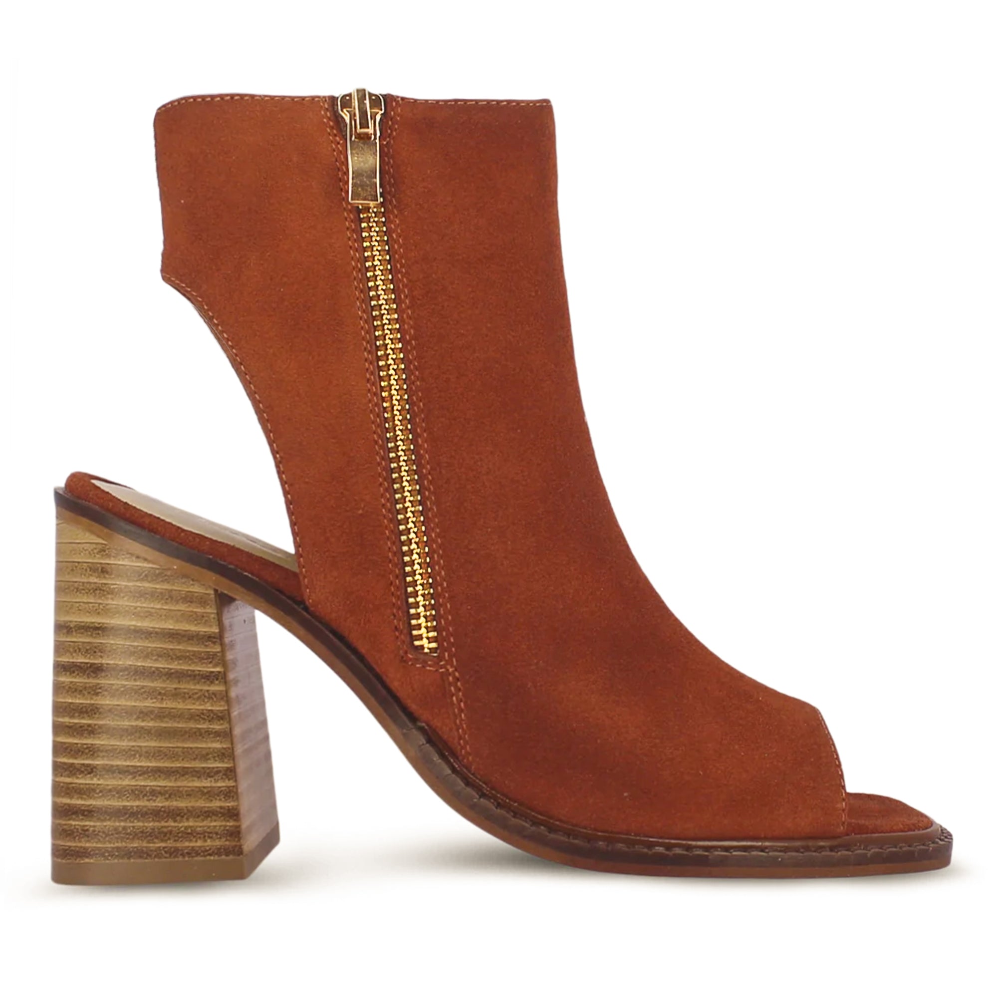 Saint Trudy Tan Suede Leather High Ankle Block Heels