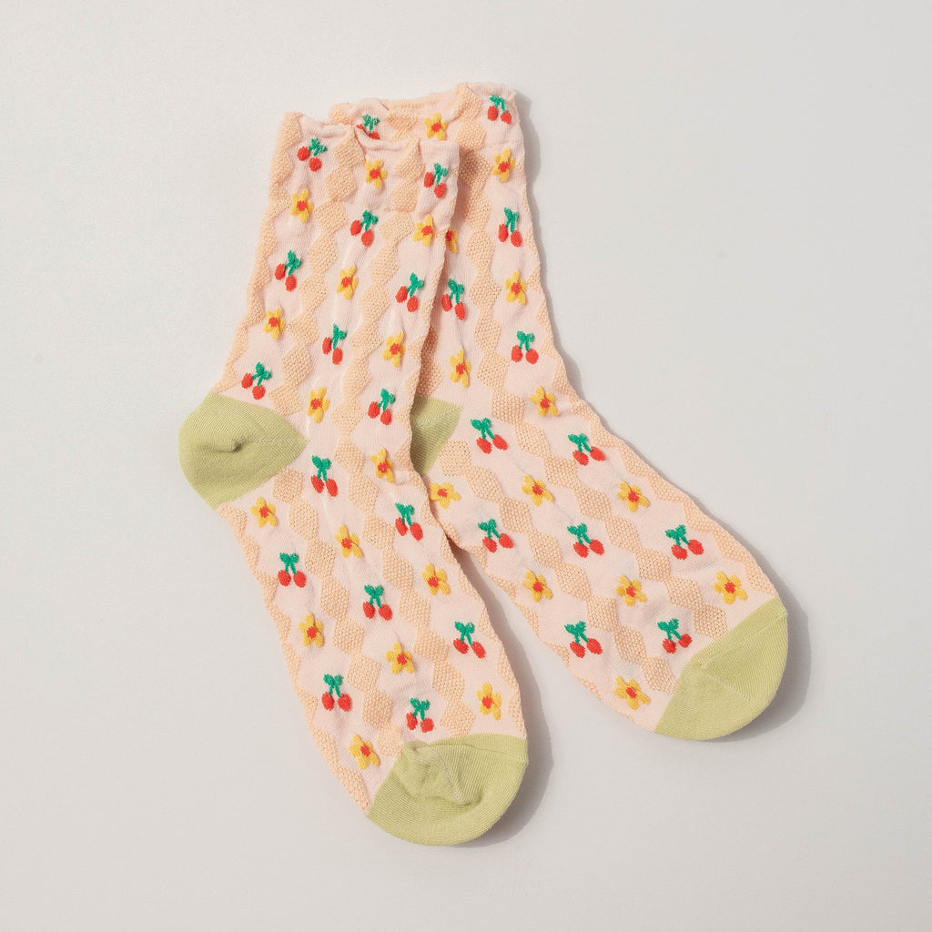 Cherry Embroidered Socks