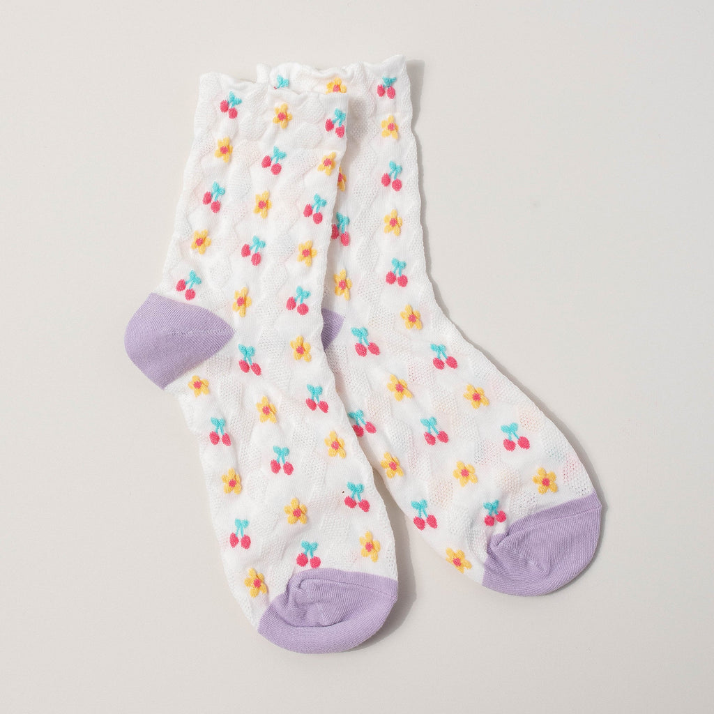 Cherry Embroidered Socks