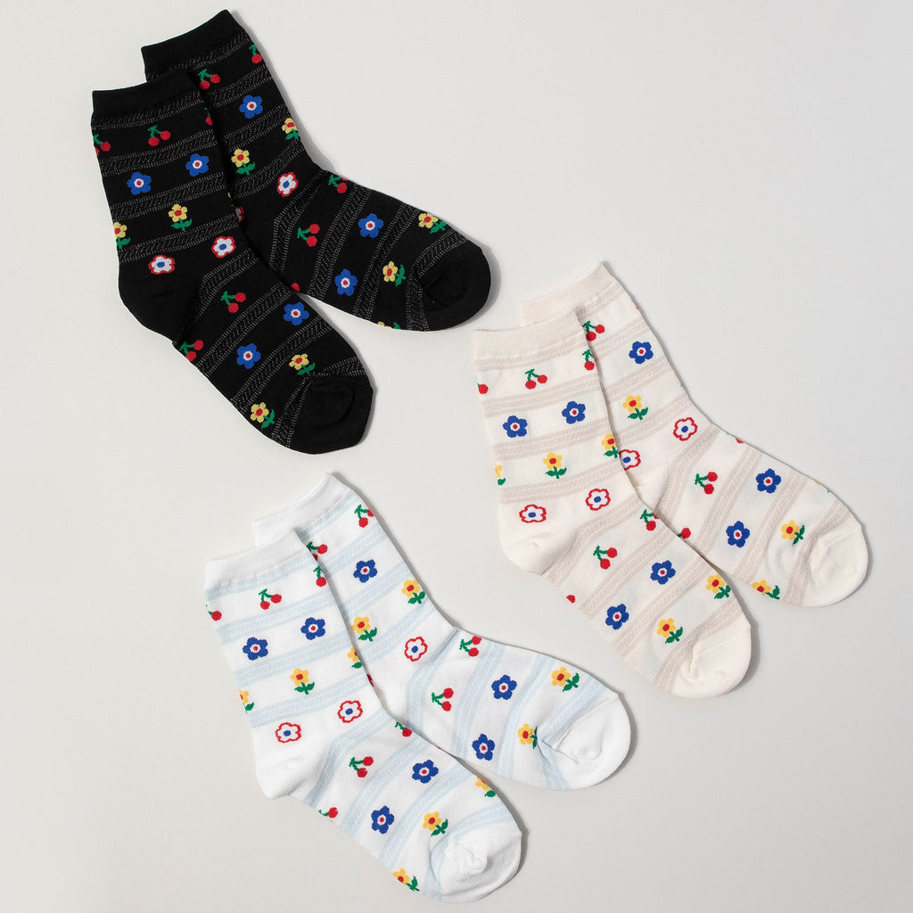 Stripe Embroidered Socks