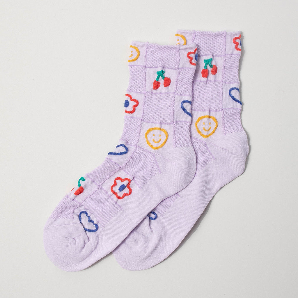Textured Check Embroidered Socks