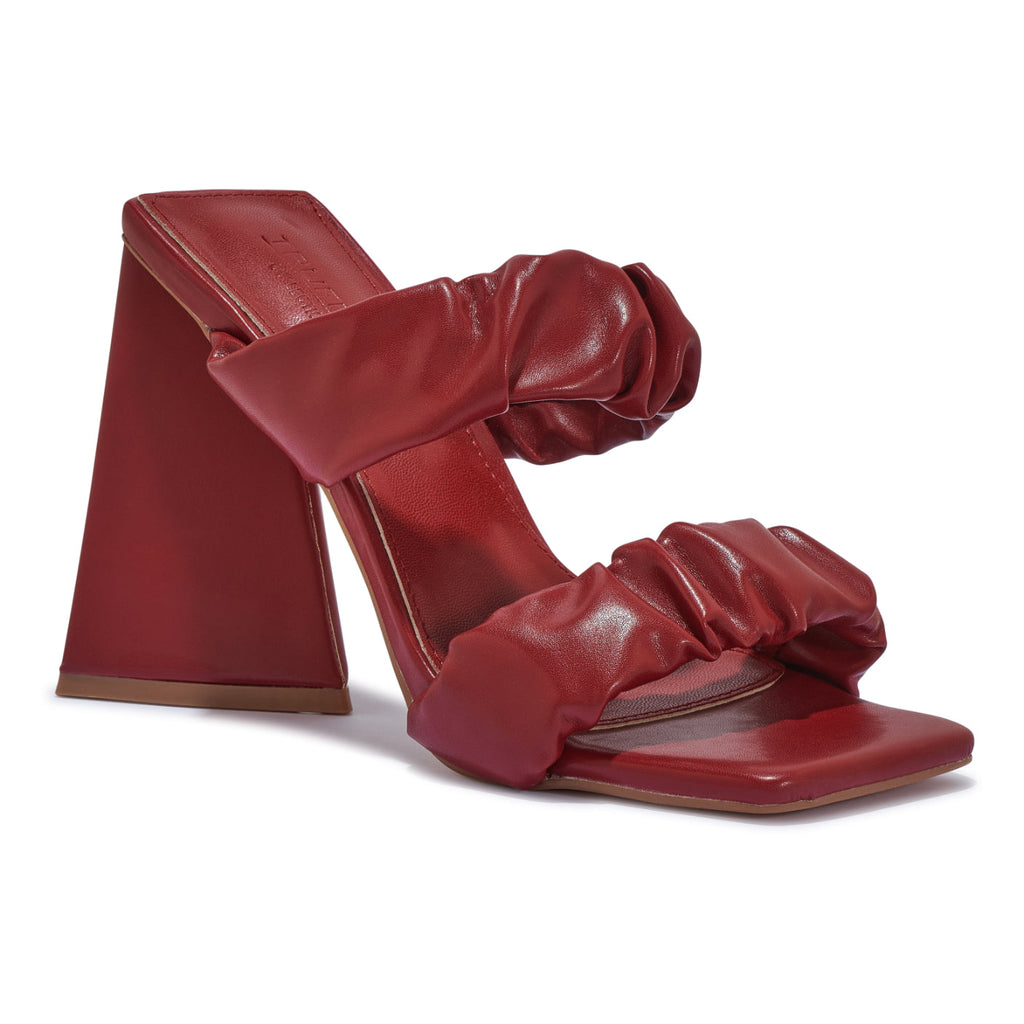 ATHENS1 - RUCHED DOUBLE STRAP BLOCK HEEL SANDAL