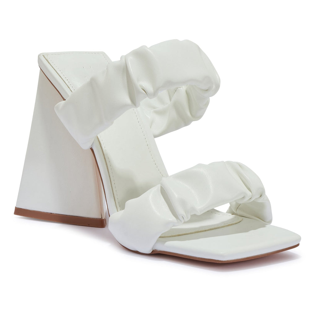 ATHENS1 - RUCHED DOUBLE STRAP BLOCK HEEL SANDAL