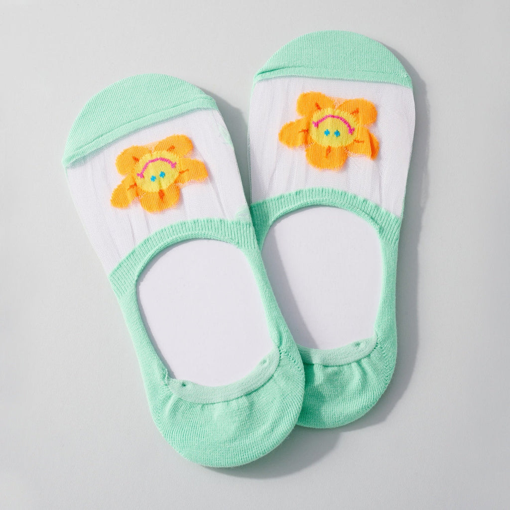 Floral Smile Mesh Socks