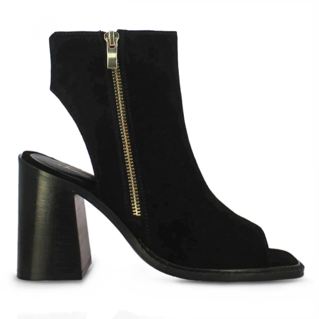 Saint Trudy Black Suede Leather High Ankle Block Heels