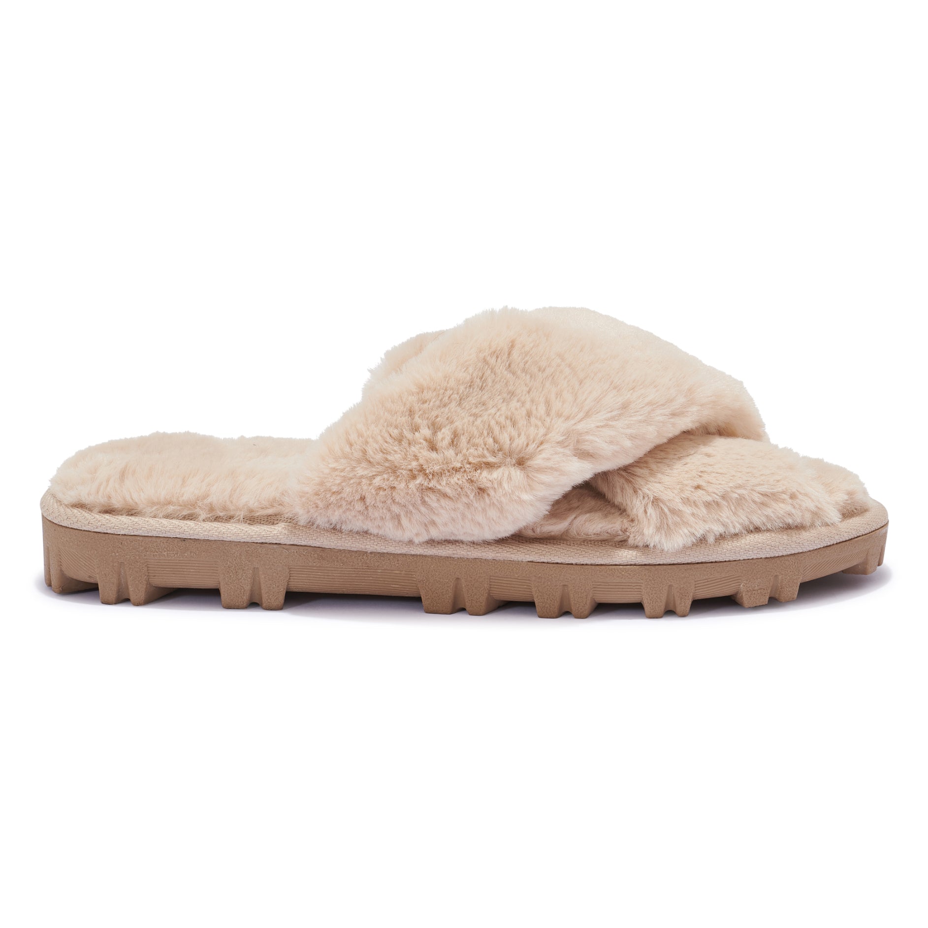 CARMELO5 - CROSSOVER DOUBLE STRAP FAUX FUR SLIPPERS