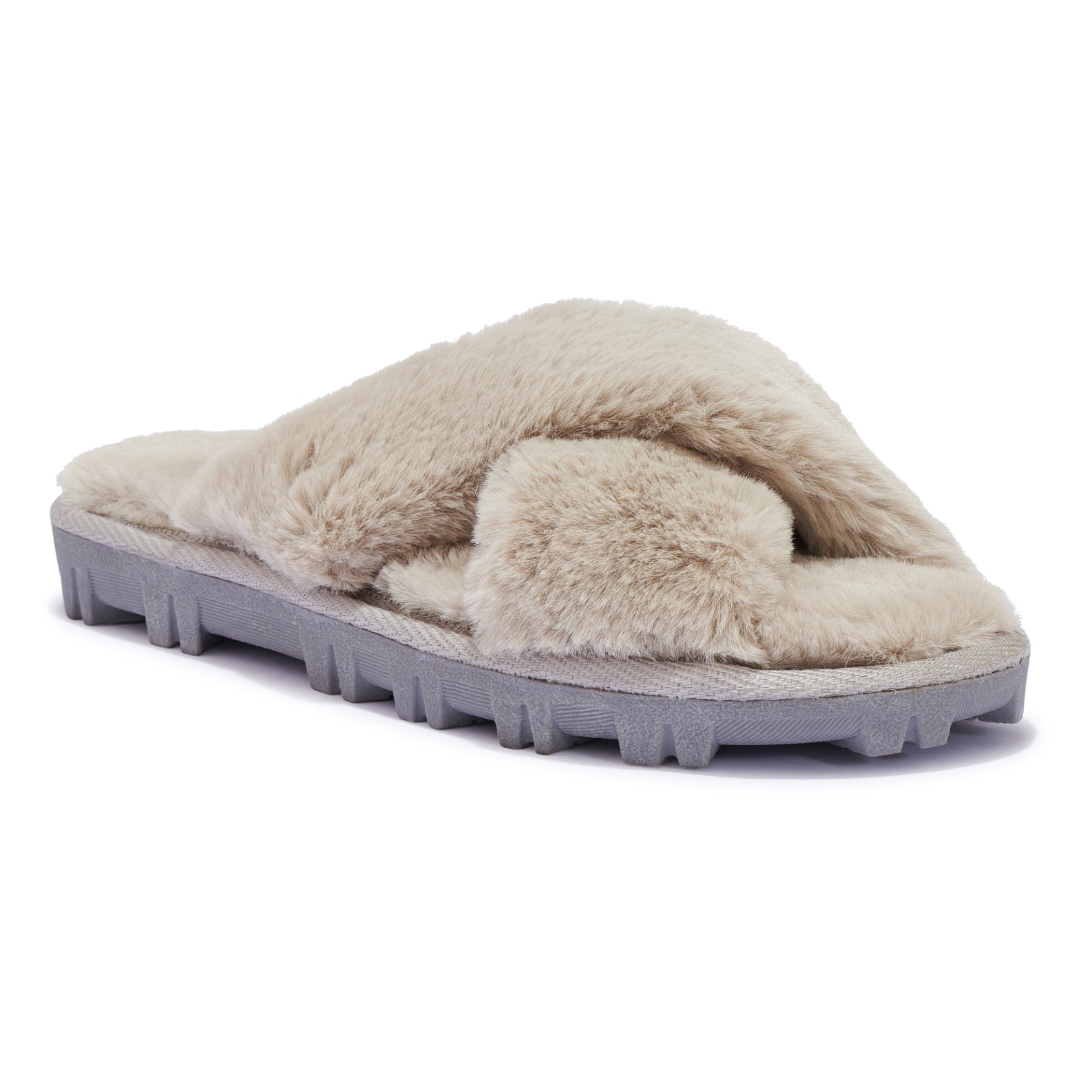 CARMELO5 - CROSSOVER DOUBLE STRAP FAUX FUR SLIPPERS