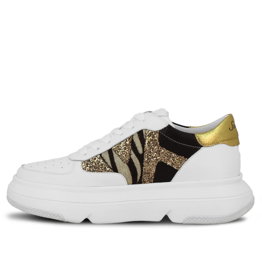 Saint Antea Studs Embellished White & Yellow Leather Sneakers
