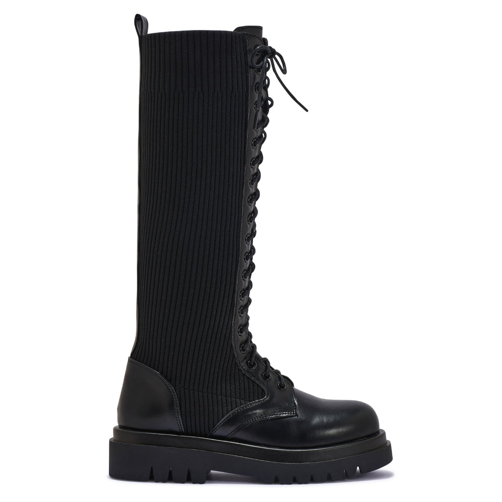 VEGA71 - DOUBLE SOLE KNITTED LACE UP KNEE BOOT